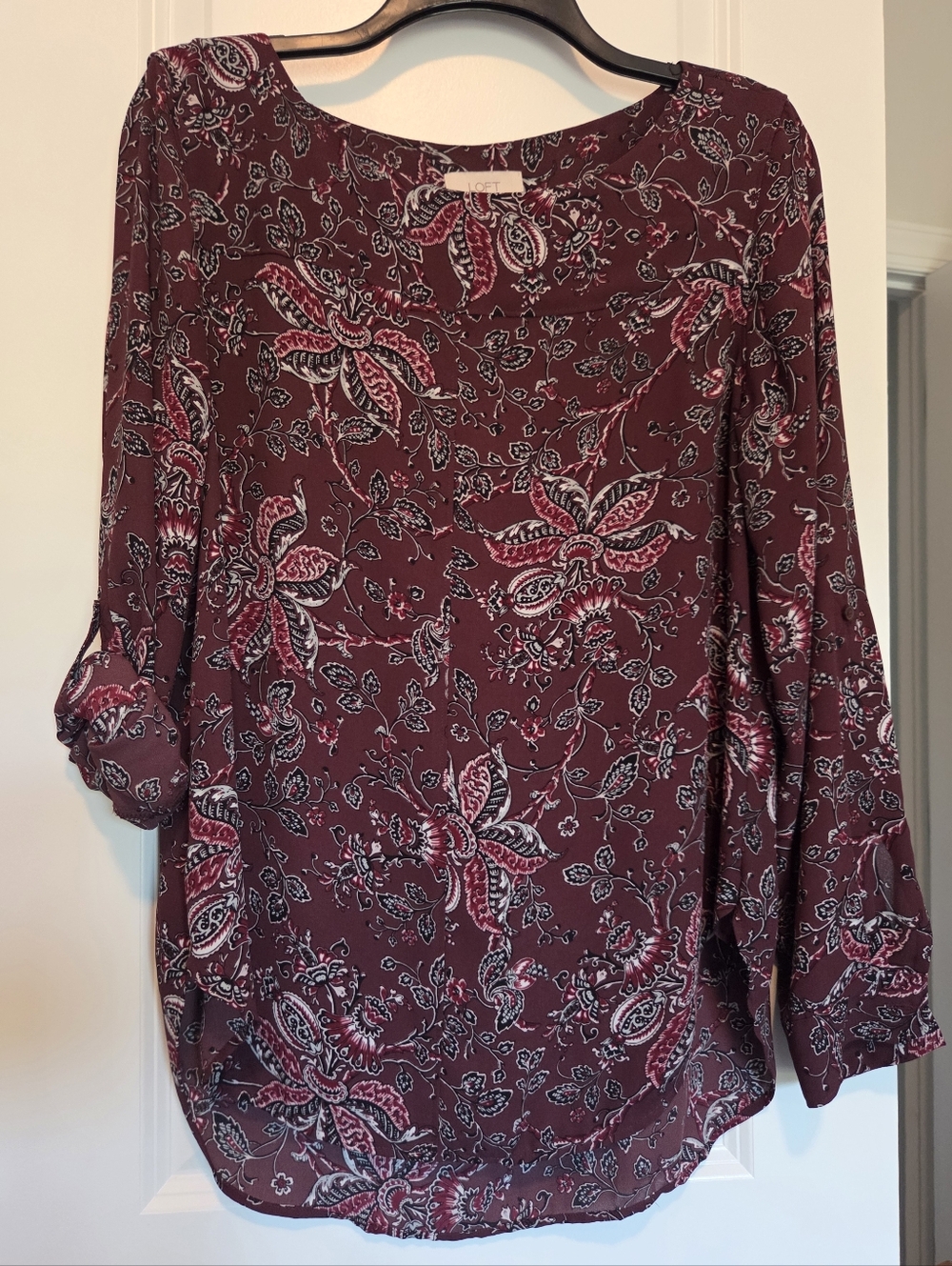 LOFT Burgundy Floral Long-Sleeve Tee